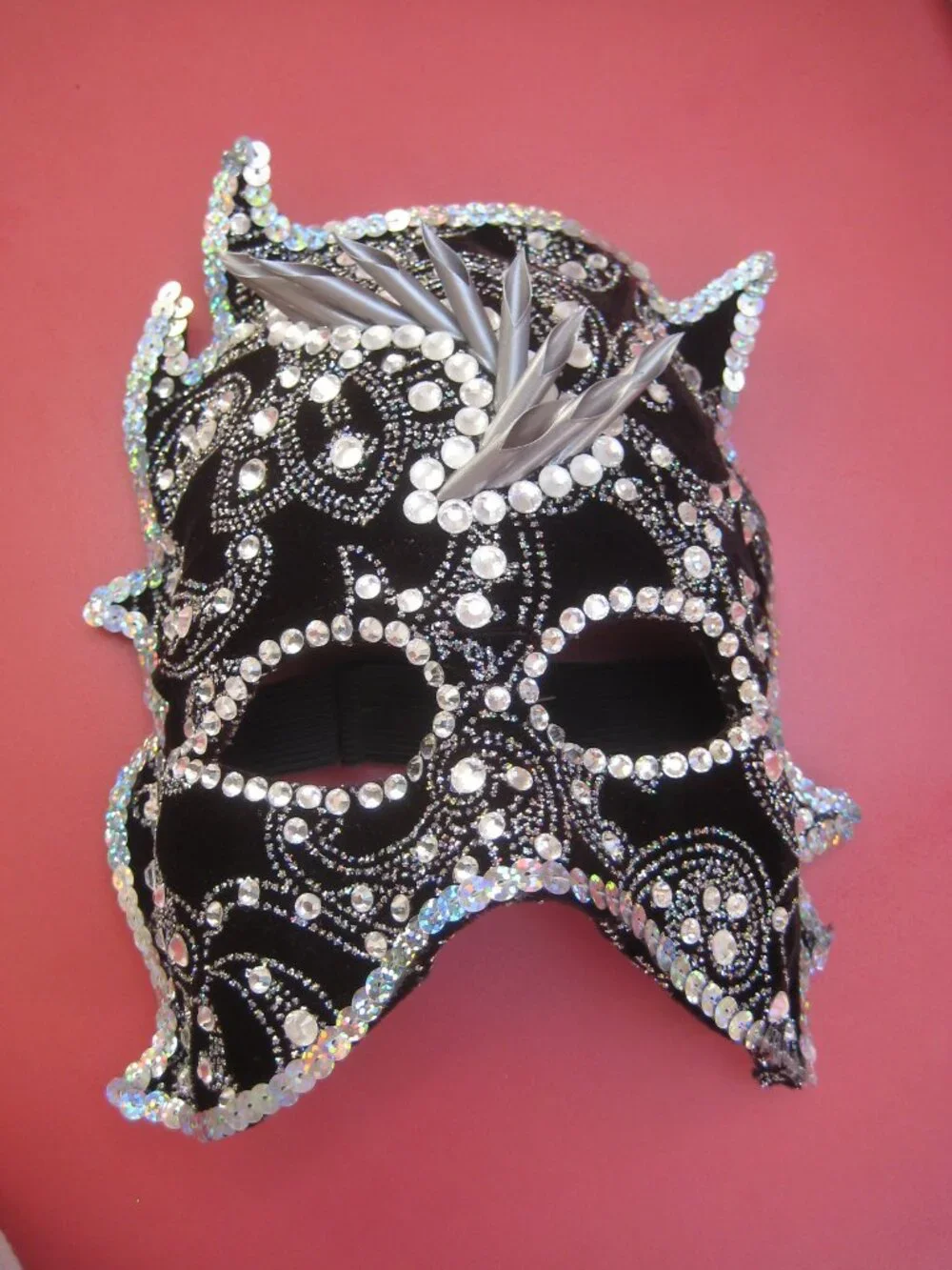 UPSCALE ARTISAN ADULT BLACK VELVET MASK w/RHINESTONES AND SEQUINS